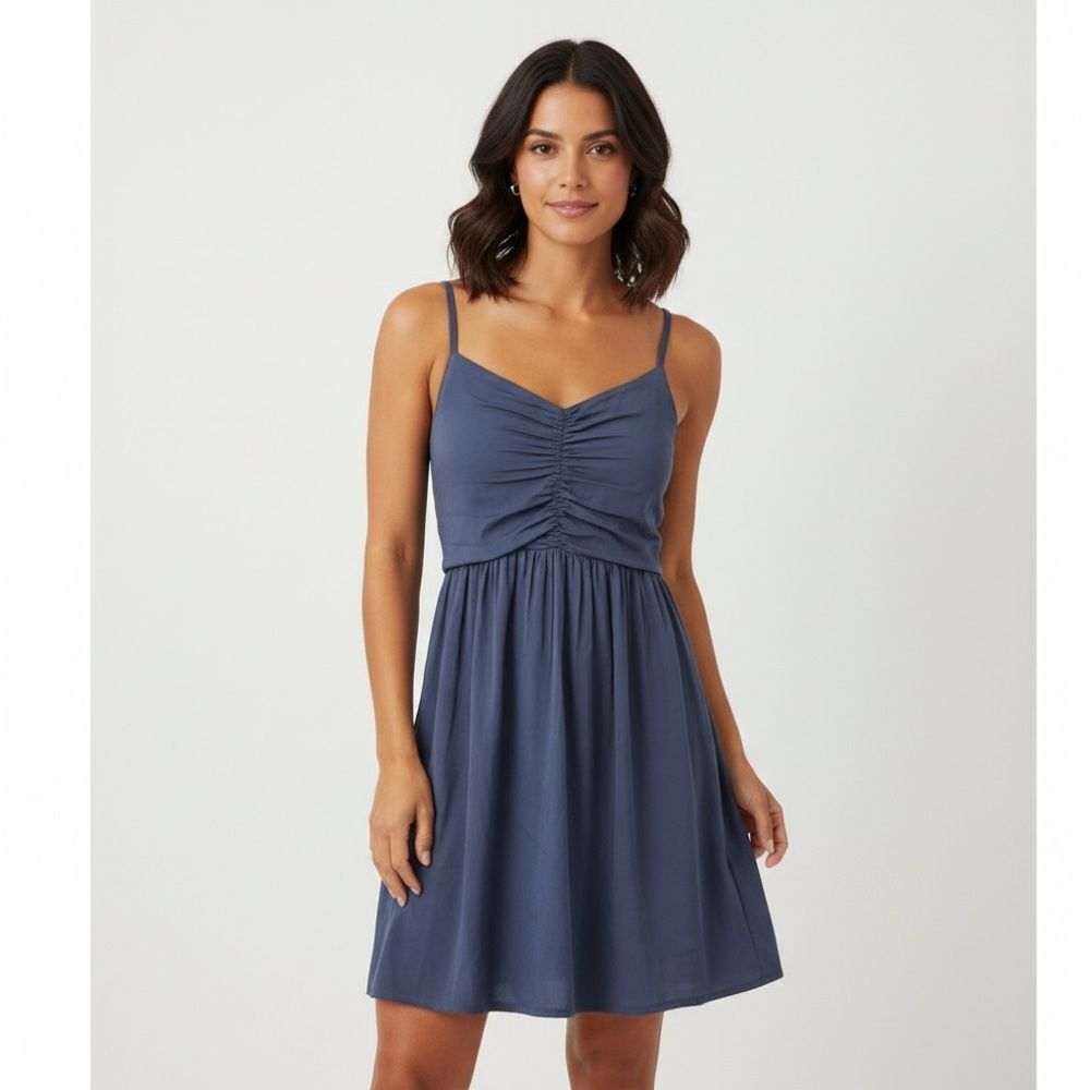 Roxy Navy Blue Ruched Cami Dres Size Medium